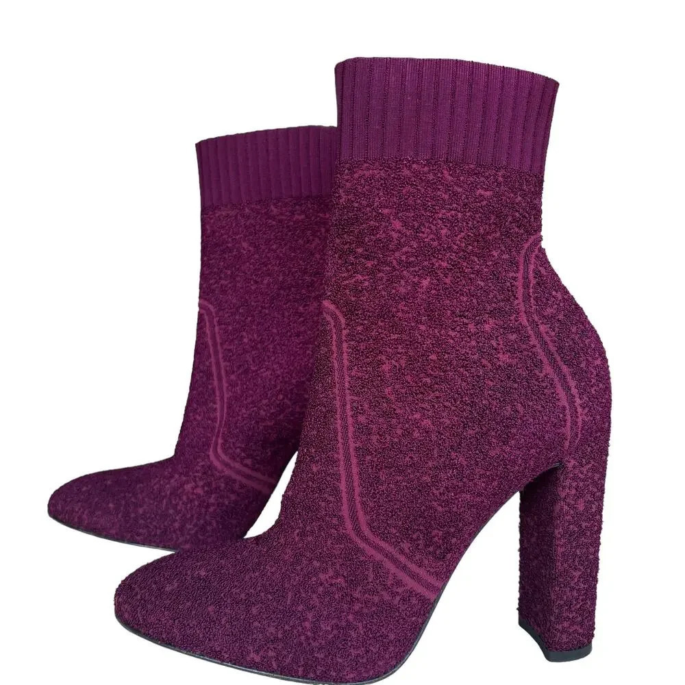 Gianvito Rossi Milano Isa Knit Boucle Boots Color Prune Size 40 US SIze 10